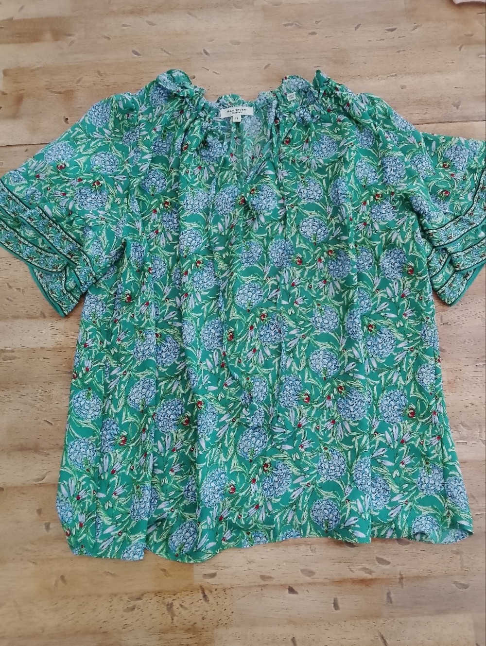 Max Studio Green Floral Puff-Sleeve Blouse Boho Peasant Top 1X
